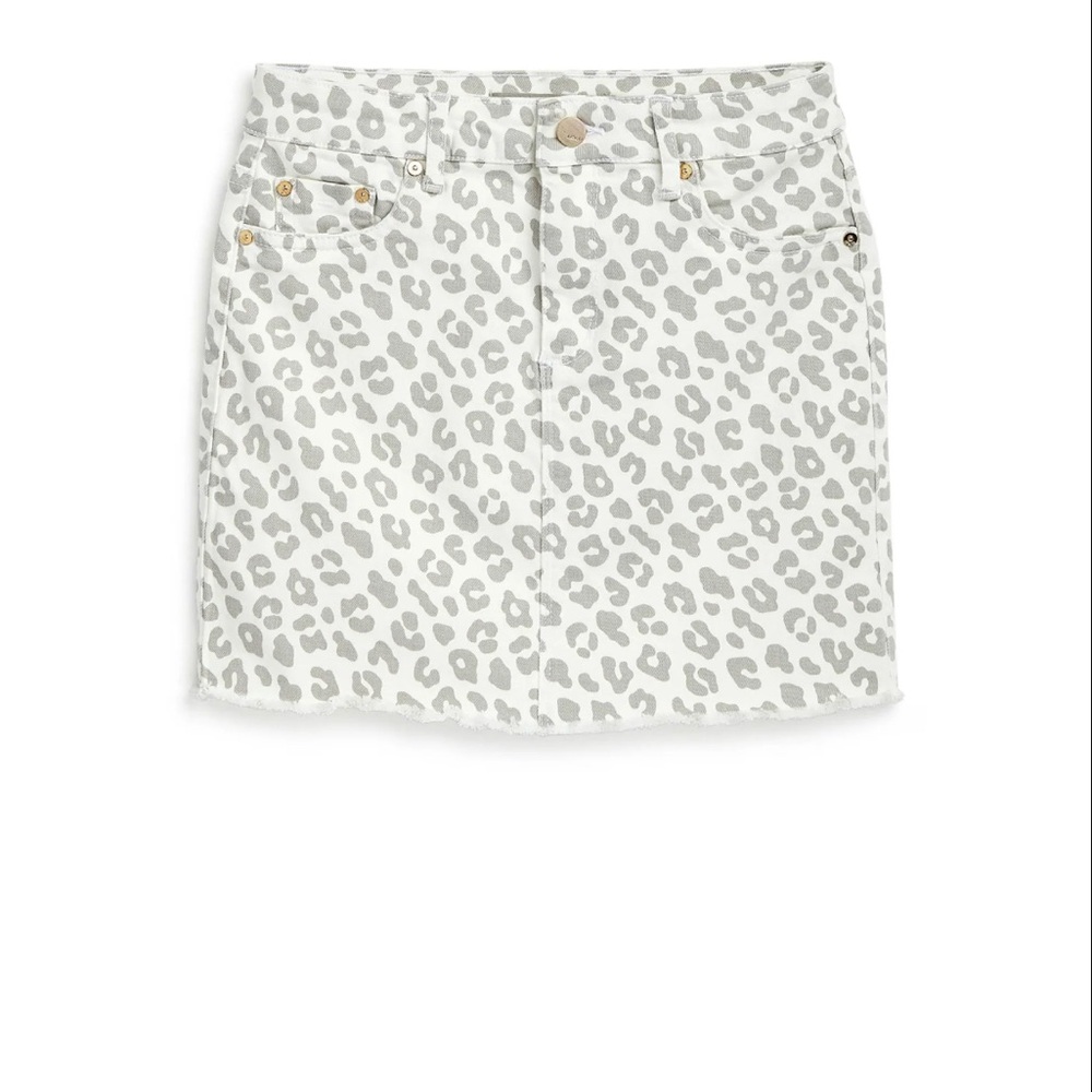 Tractr Leopard Print Denim Skirt - Gray